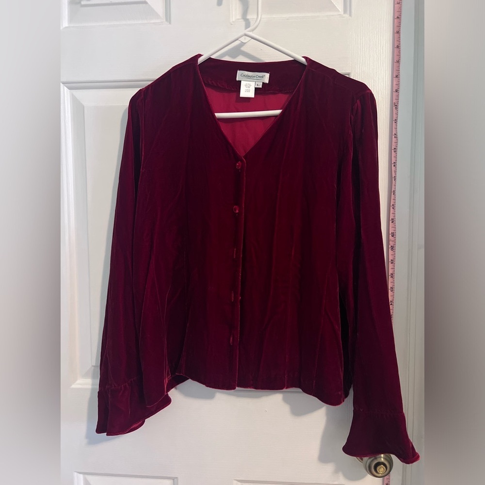 Wine colored ladies velvet Coldwater Creek shirt L